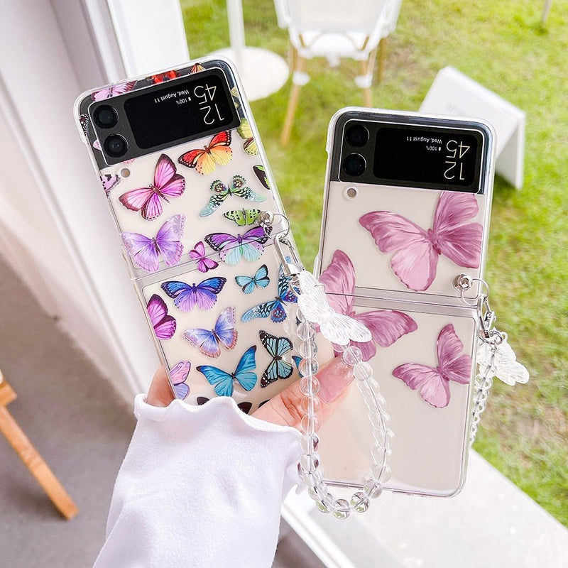 Cute Samsung Z Flip Case "Butterflies" with Strap