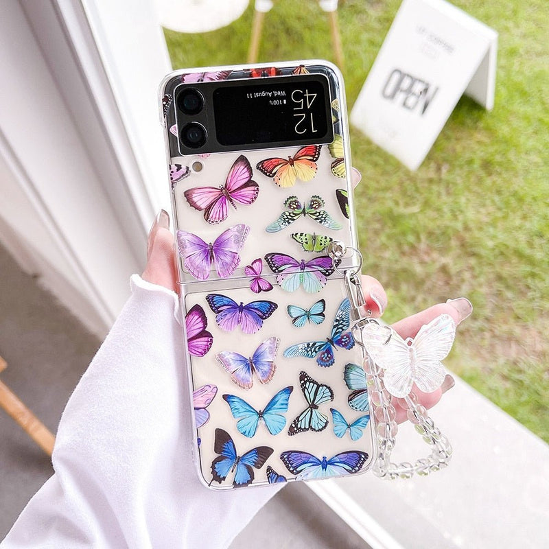 Cute Samsung Z Flip Case "Butterflies" with Strap