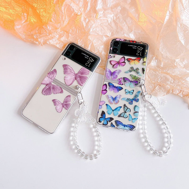 Cute Samsung Z Flip Case "Butterflies" with Strap