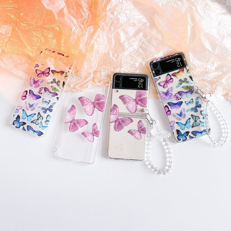 Cute Samsung Z Flip Case "Butterflies" with Strap