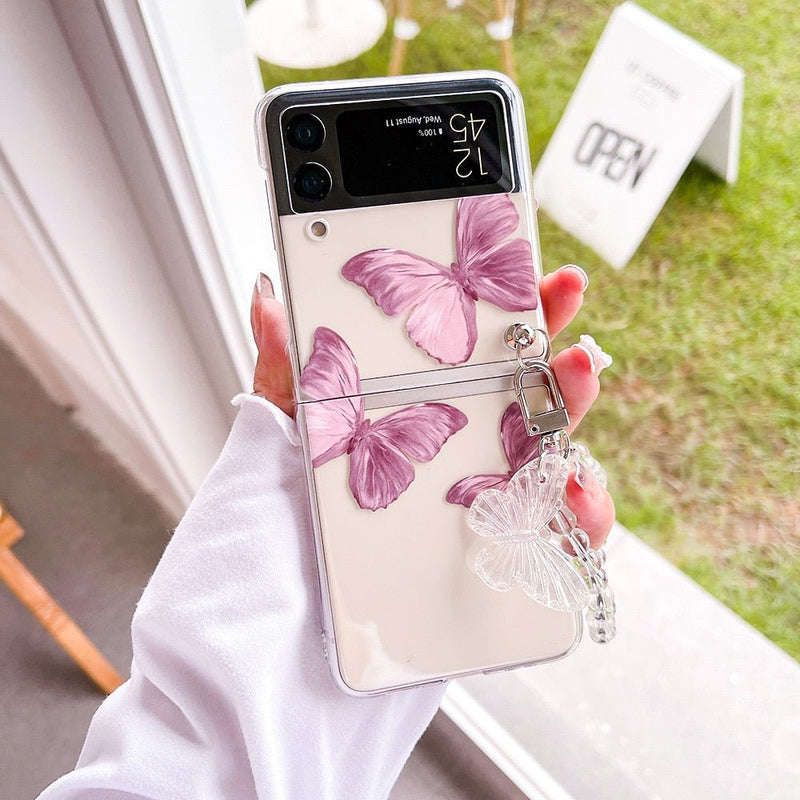 Cute Samsung Z Flip Case "Butterflies" with Strap