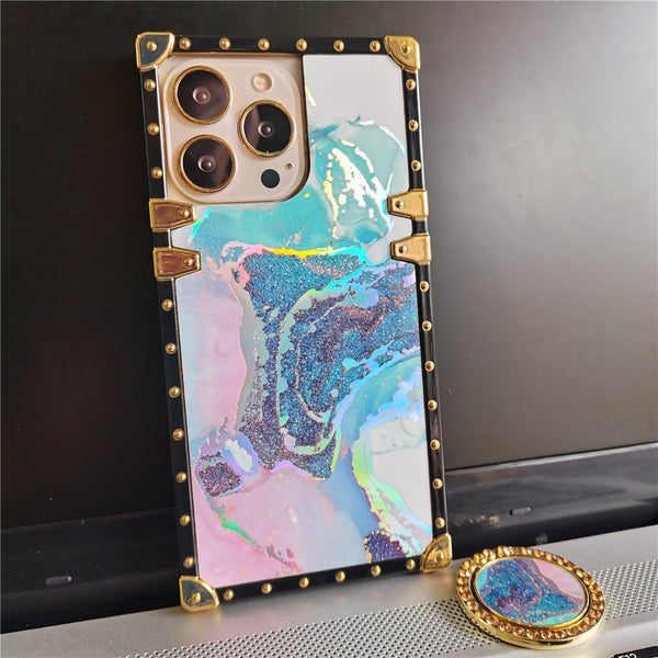 iPhone Case with Ring "Blue Watercolor"