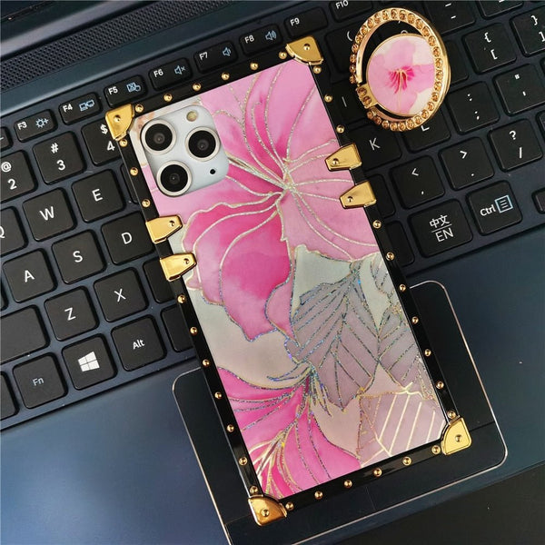 iPhone Case with Ring & Strap "Pink Hibiscus"