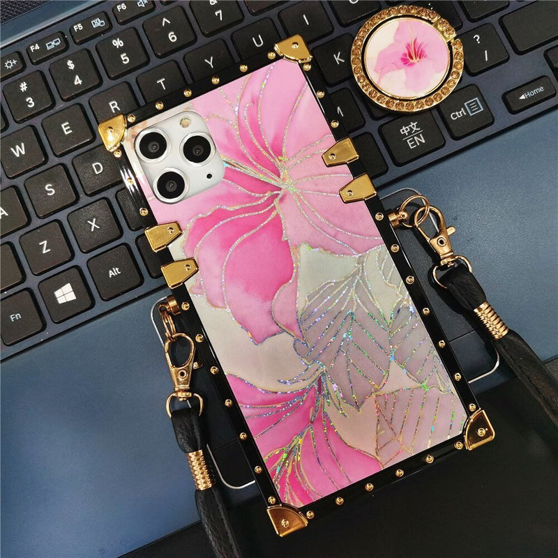 iPhone Case with Ring & Strap "Pink Hibiscus"