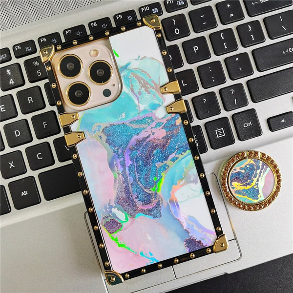 Samsung Case with Ring "Blue Watercolor"